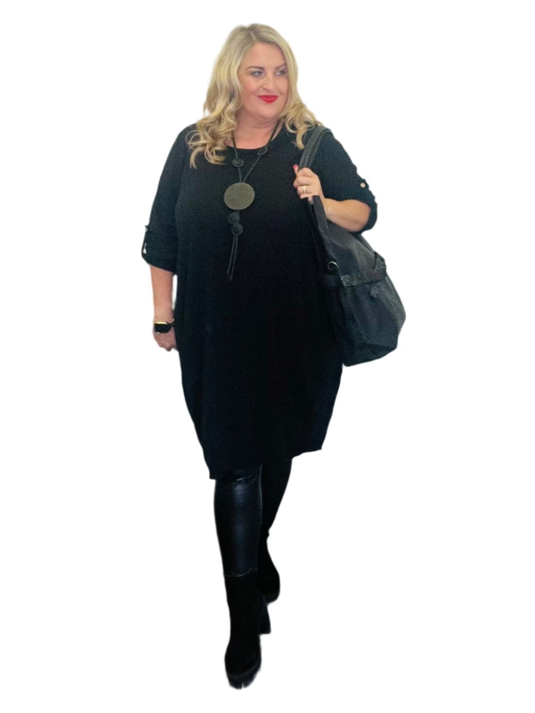 original dress black plus size long sleeve round neck