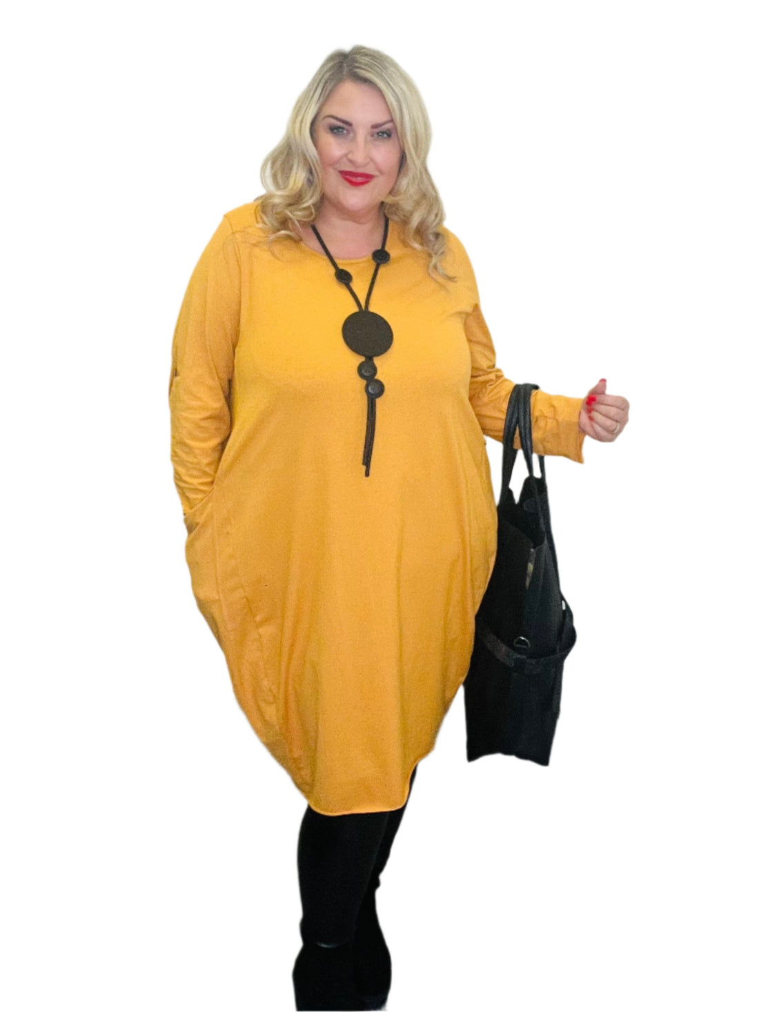 original dress mustard plus size round neck long sleeve curve
