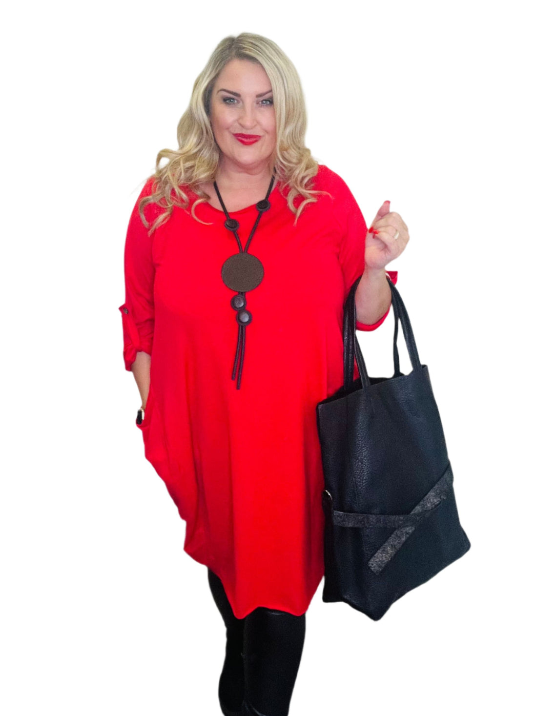 original dress red long sleeves round neck plus size