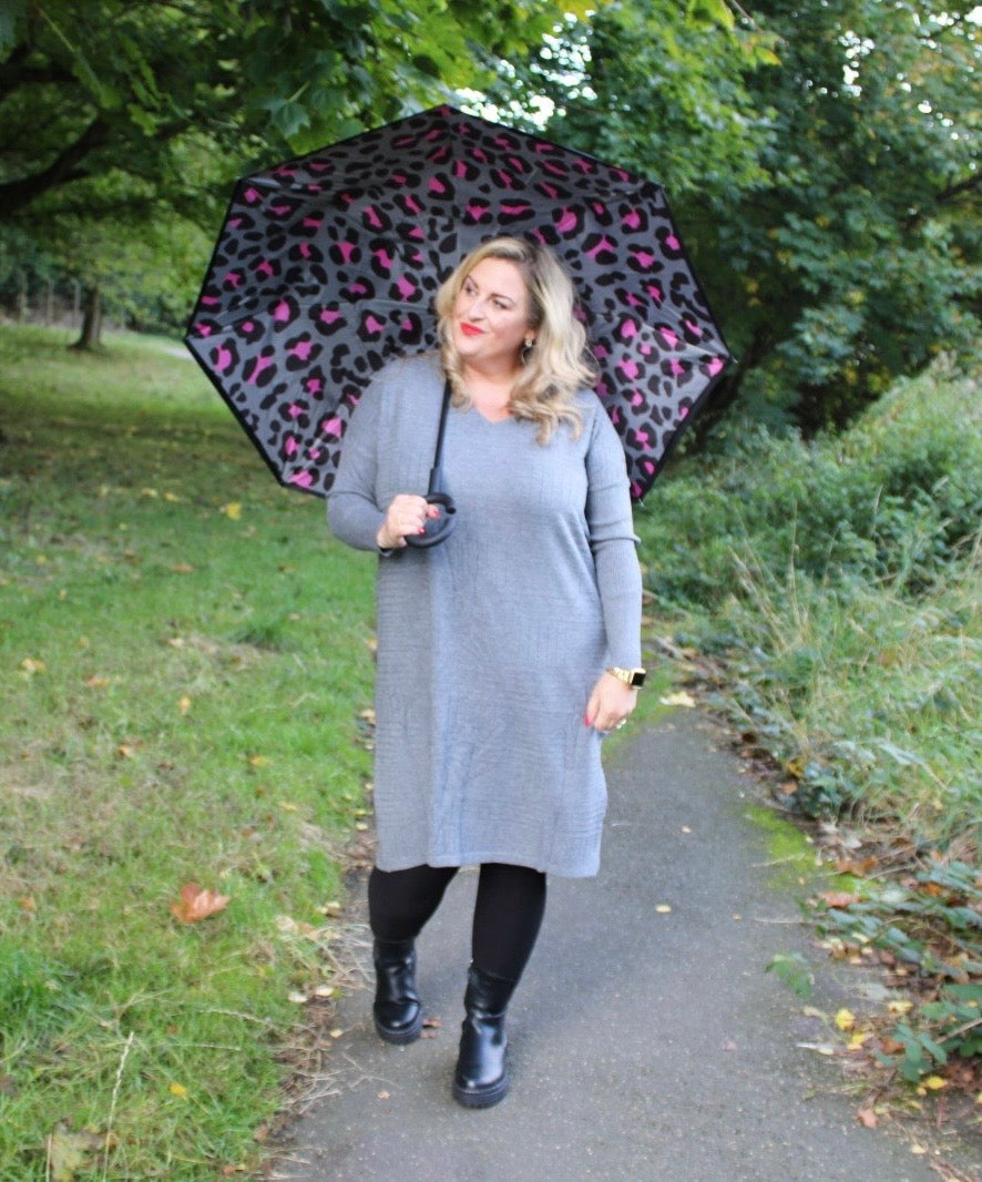 partition dress grey plus size animal print umbrella