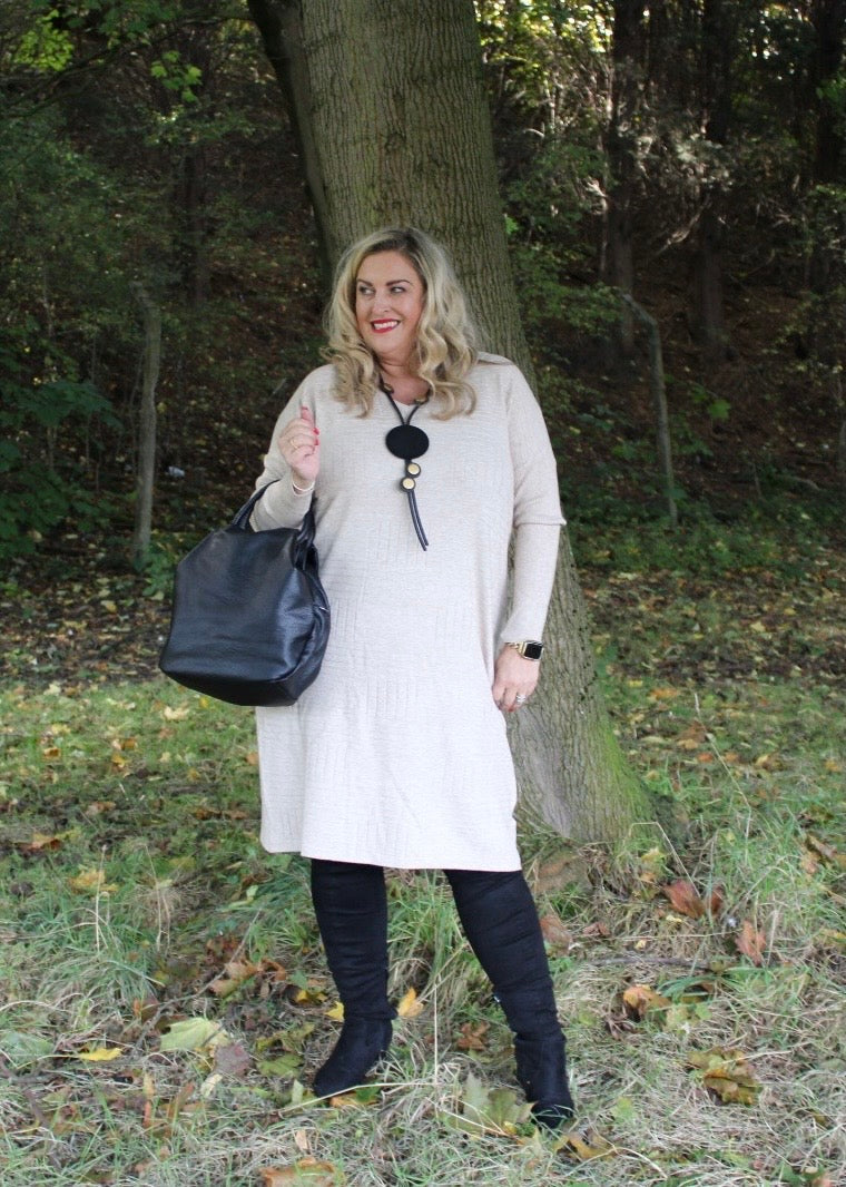 partition dress stone plus size long sleeve midi length