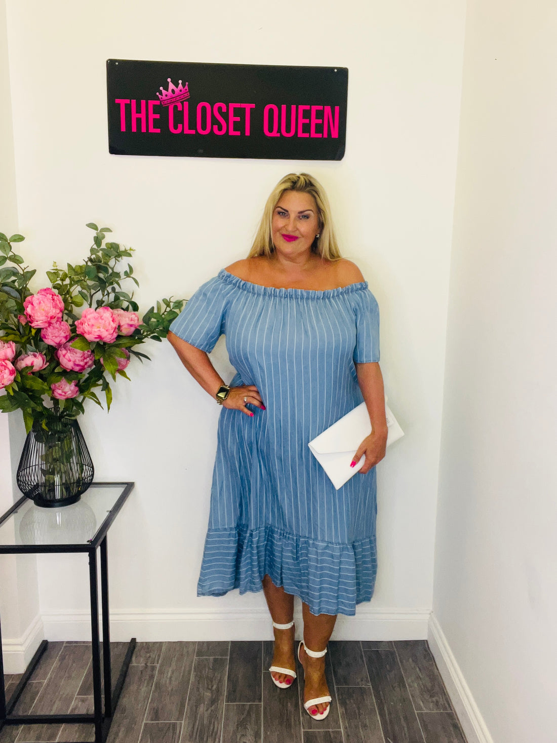 Pin Stripe Denim Effect Dress