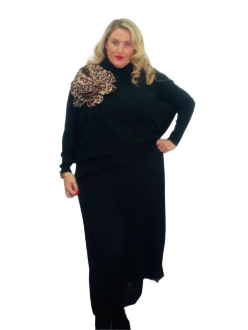 pleat skirt plain black plus size chiffon