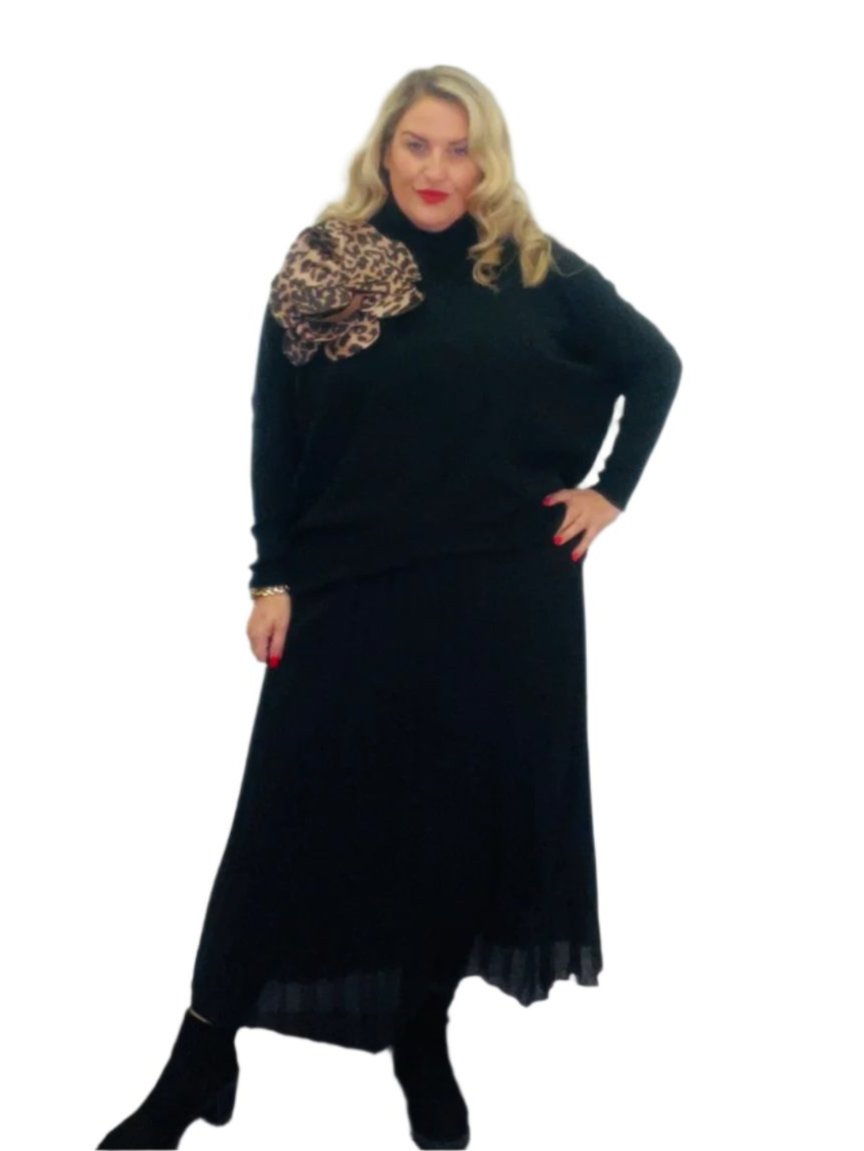 pleat skirt plain black plus size chiffon maxi
