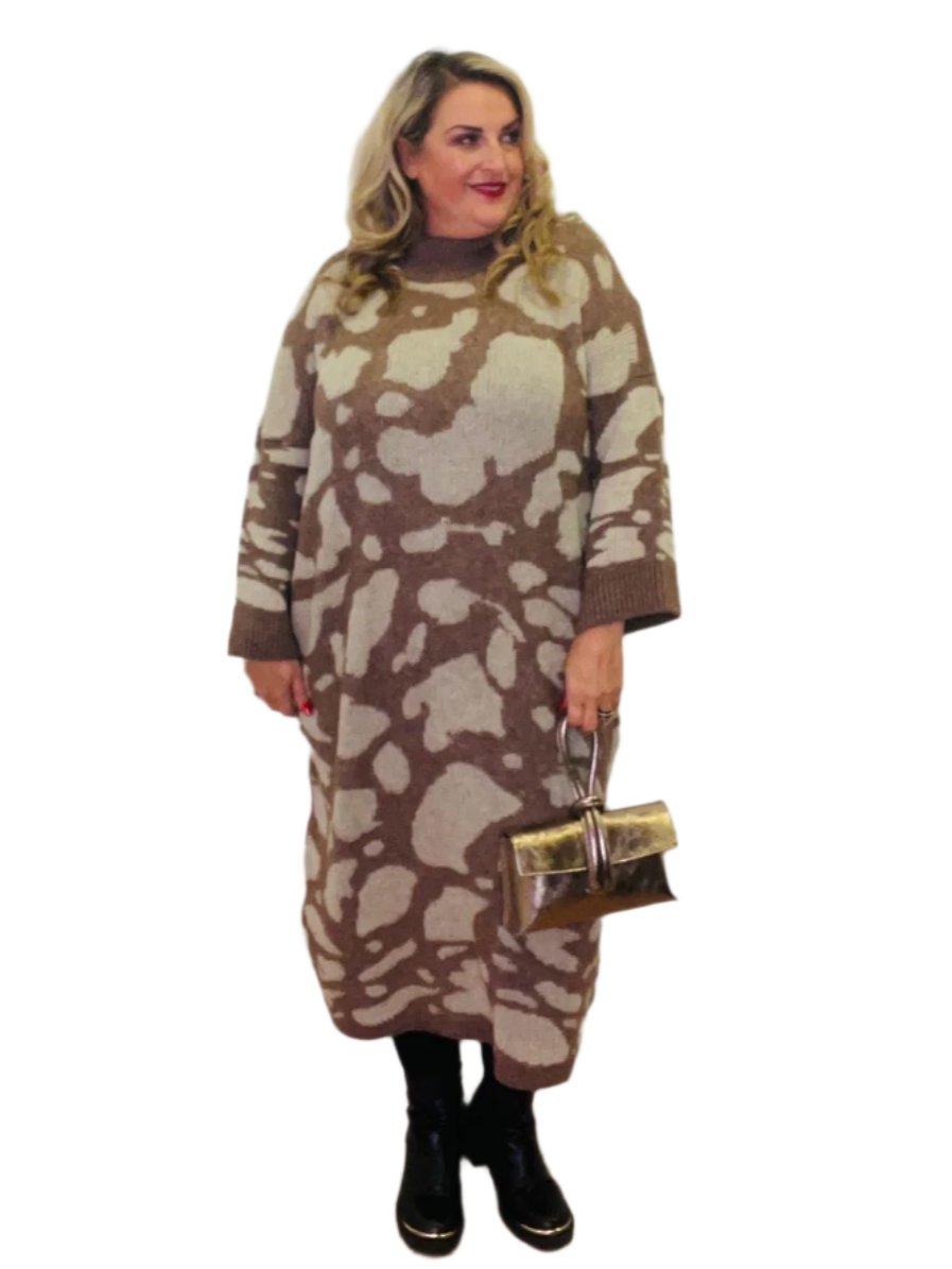 puddle jumper dress plus size knitted beige and camel