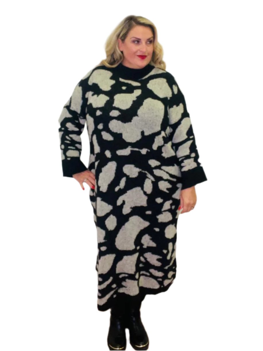 puddle jumper dress plus size knitted black and beige