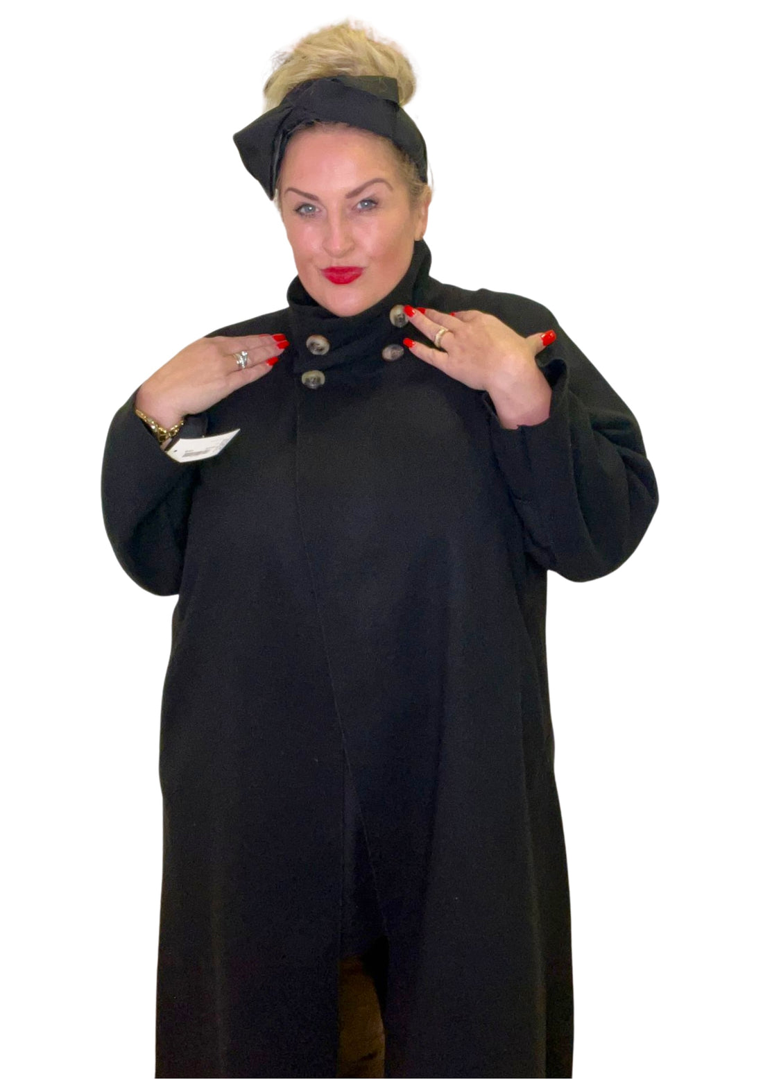 quad button coat plus size curve black