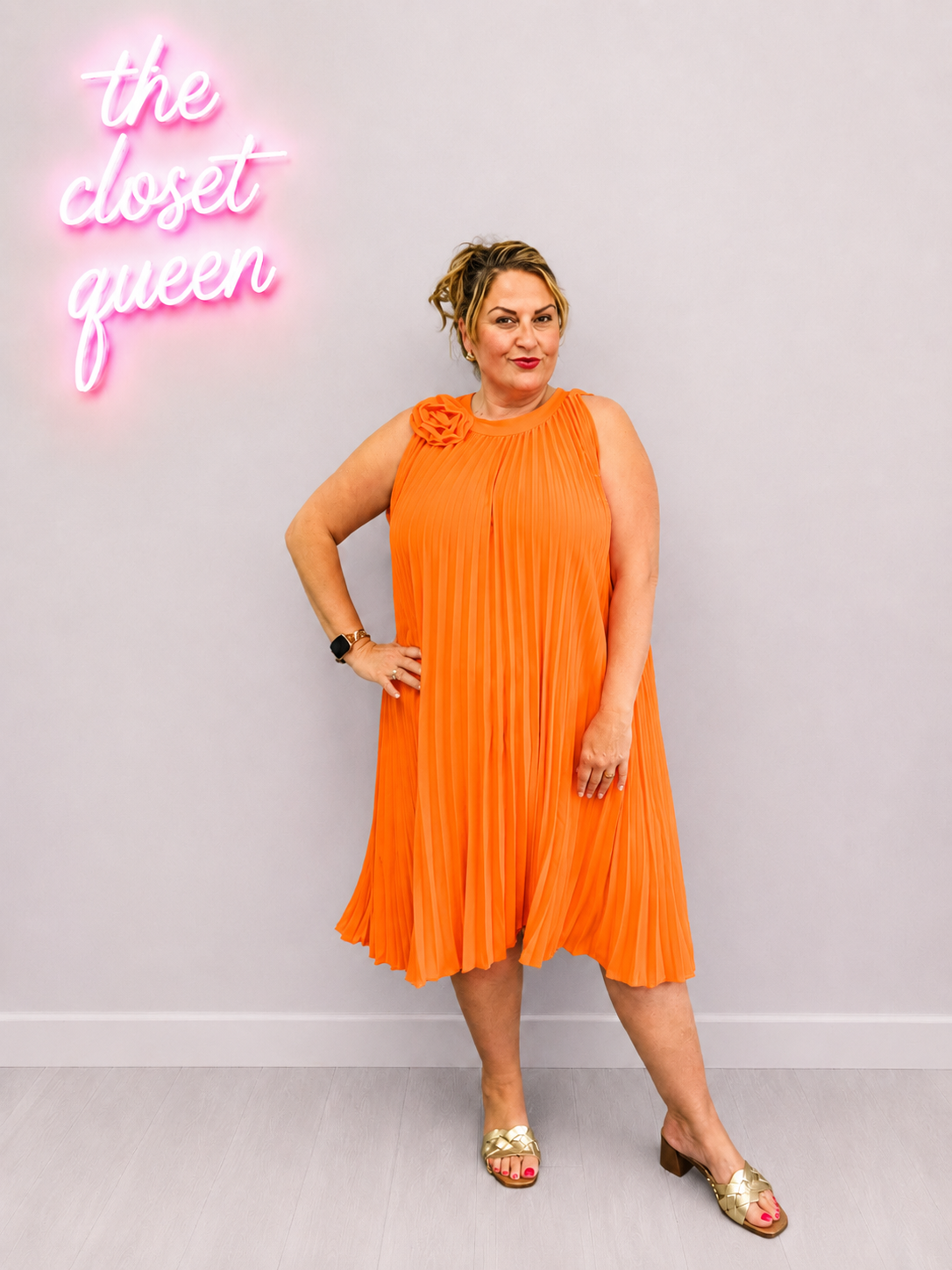Rosette Pleat Dress