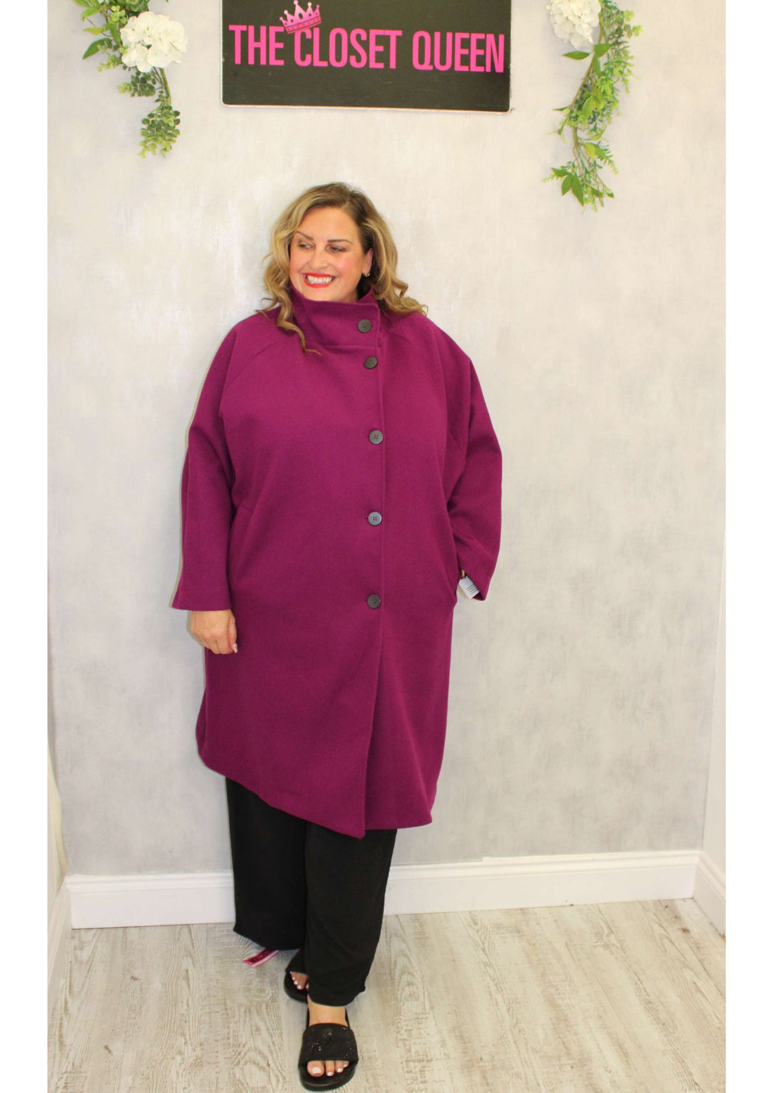 Side Button High Neck Coat