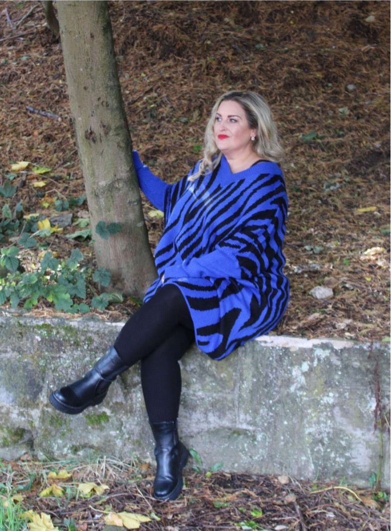 square v jumper zebra blue plus size knitted v neck winter