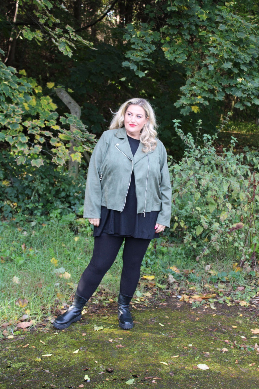 suedette biker jacket khaki green plus size