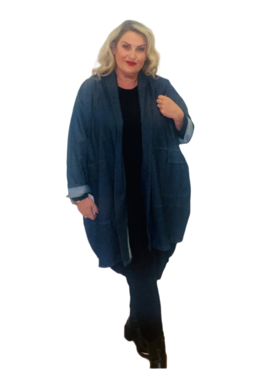 swoop jacket pocket denim effect blue plus size pockets