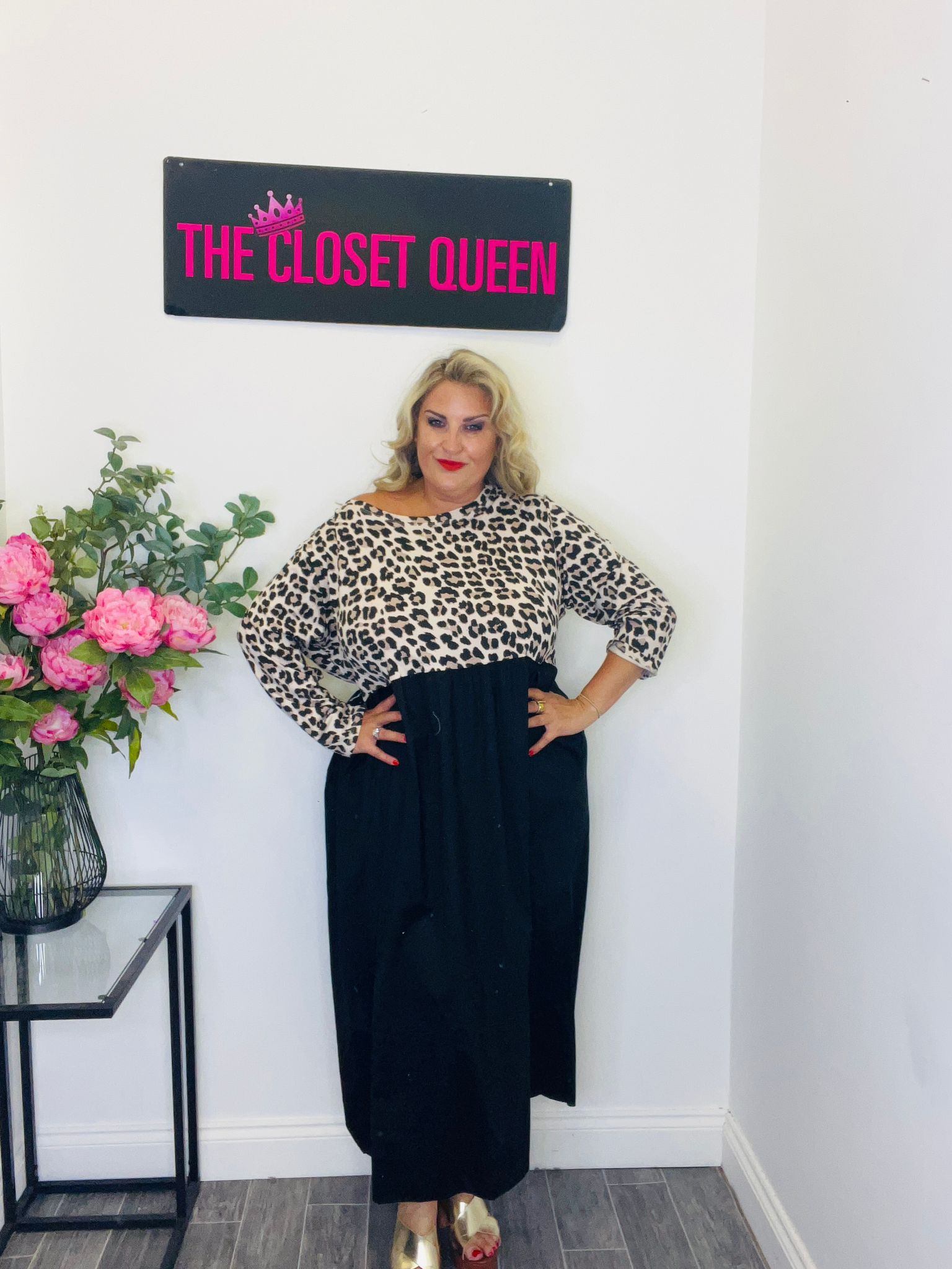 Two Tone Long Sleeve Vest Dress Leopard Print The Closet Queen