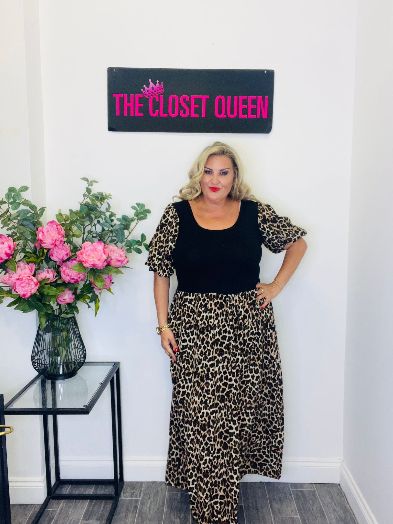 Two Tone Puff Sleeve Dress Leopard Print The Closet Queen