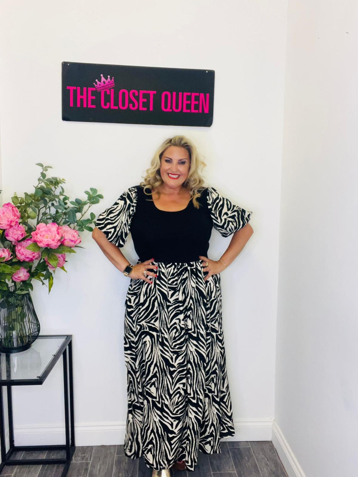 Two Tone Puff Sleeve Dress Zebra Print The Closet Queen