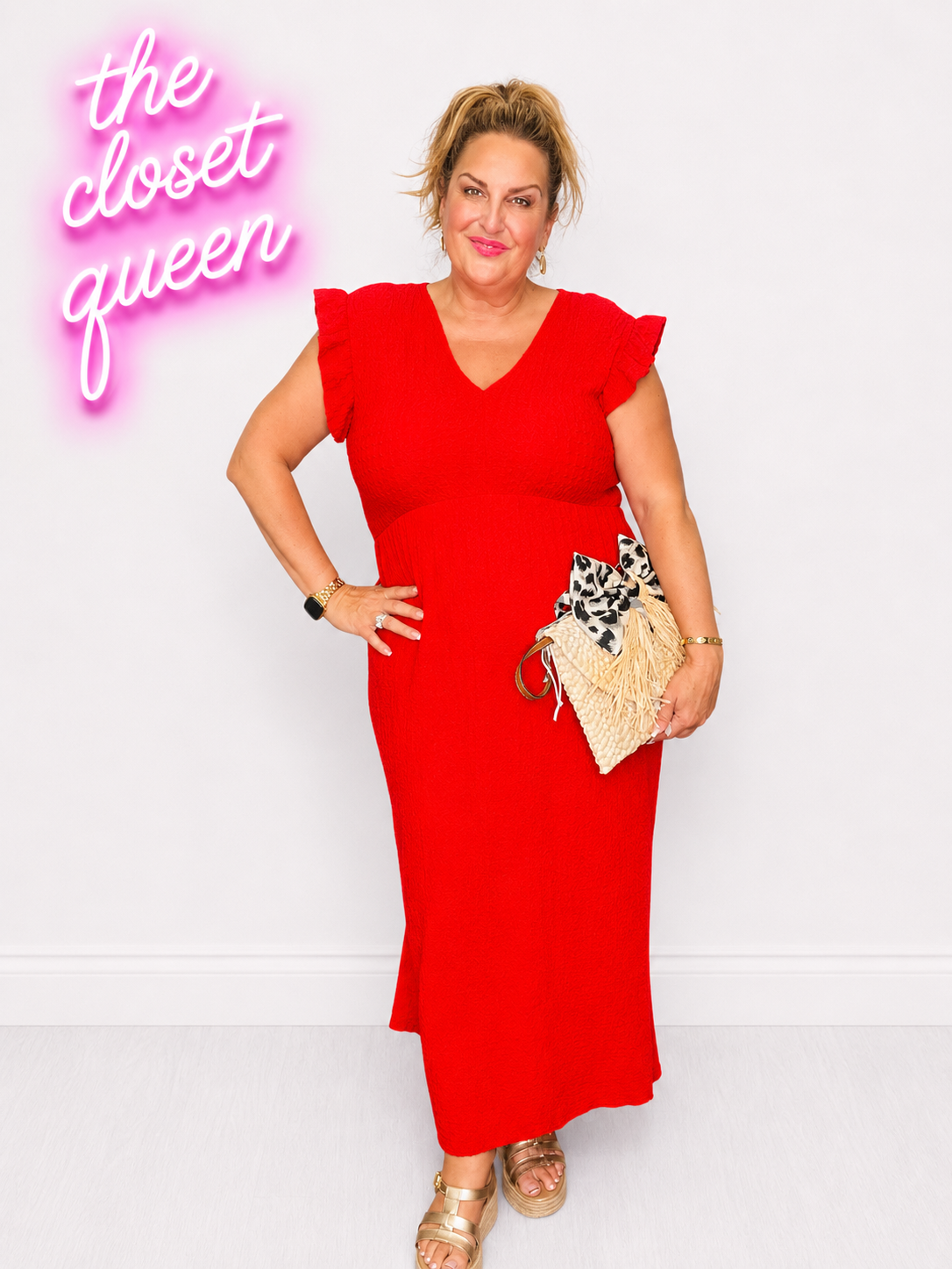 Waffle Frill Sleeve Dress