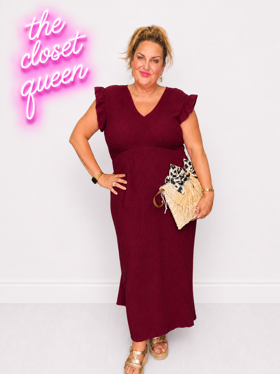 Waffle Frill Sleeve Dress