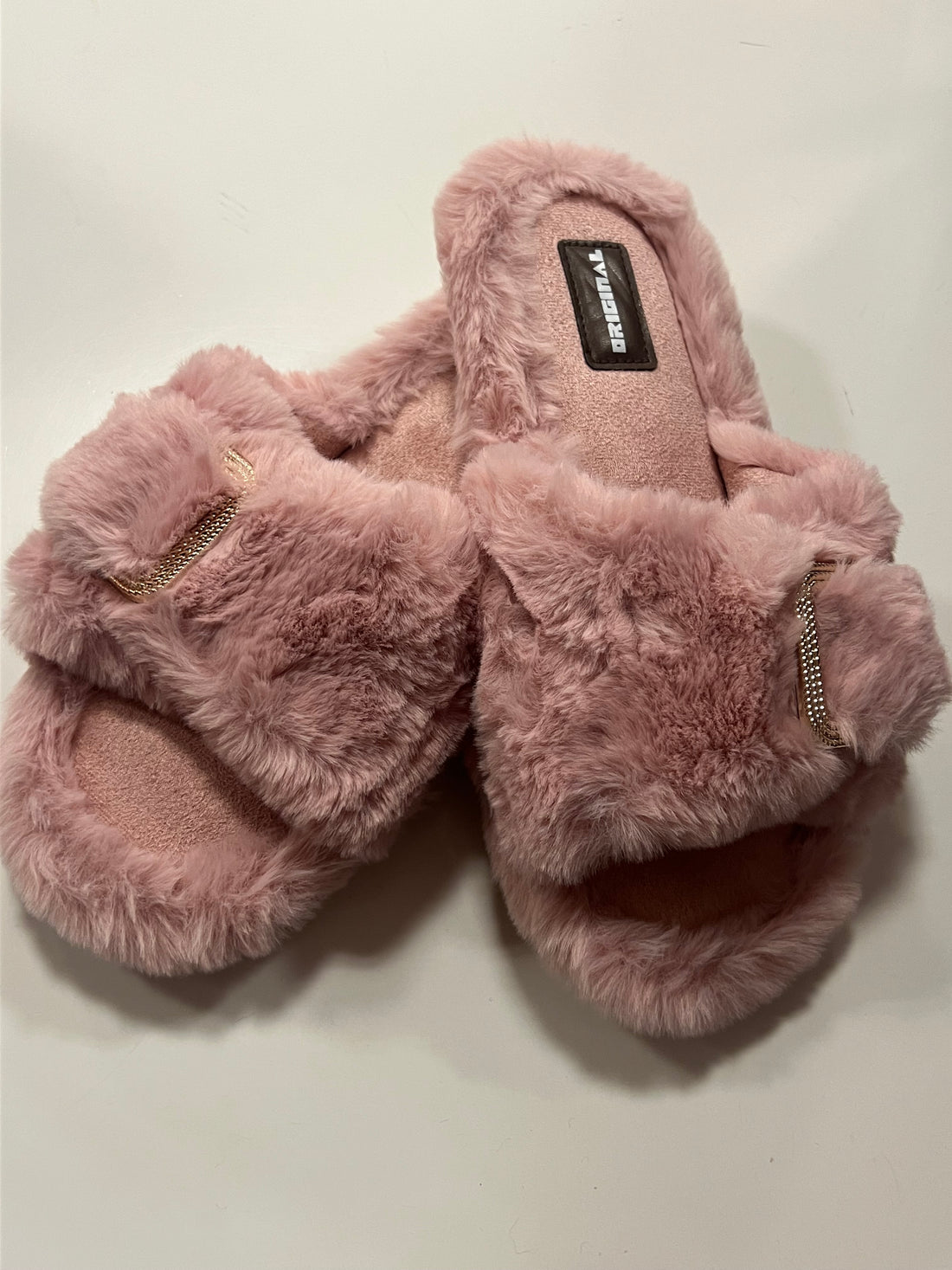 wide fit buckle slippers pink