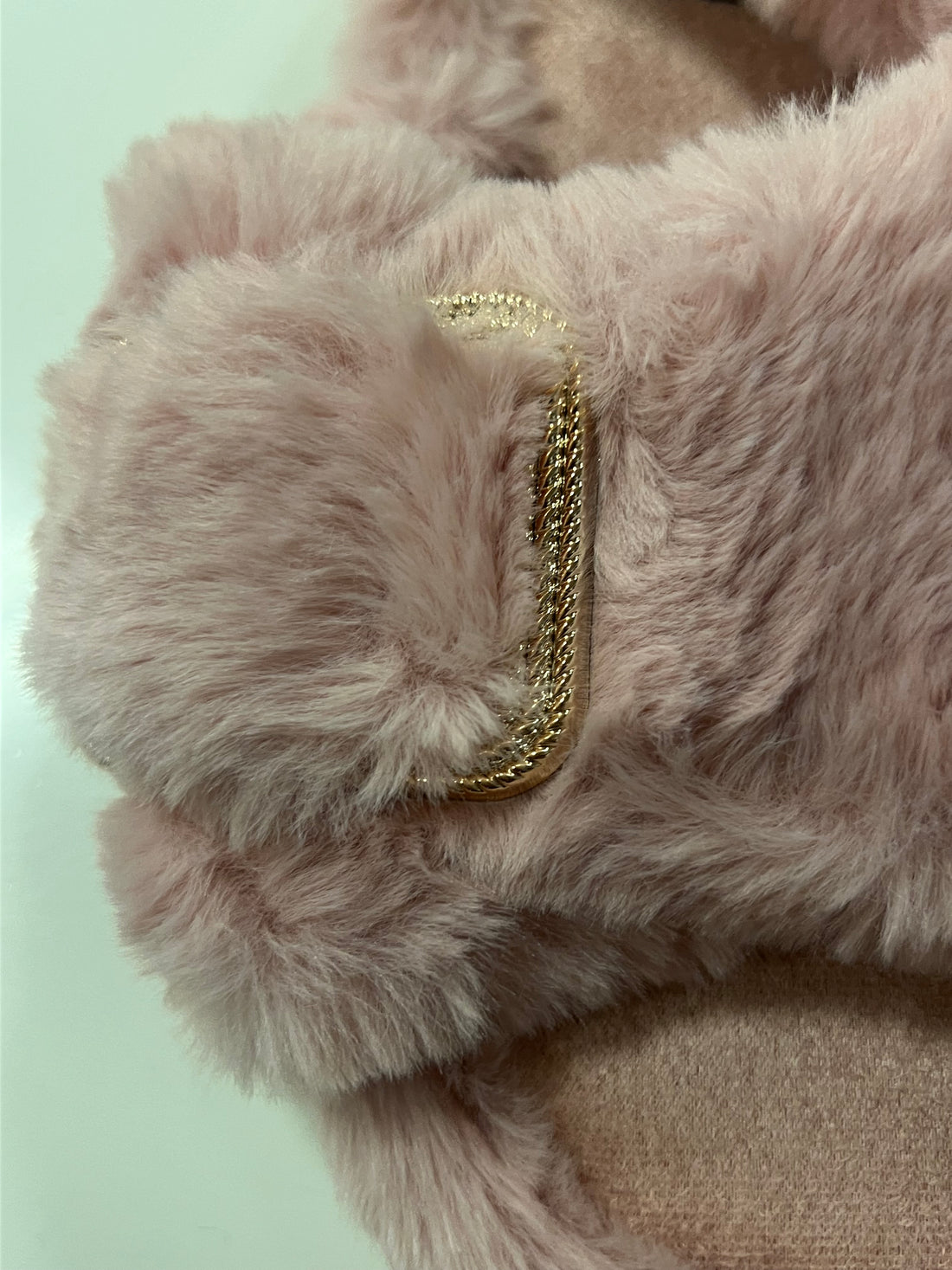 wide fit buckle slippers pink fluffy gold detail