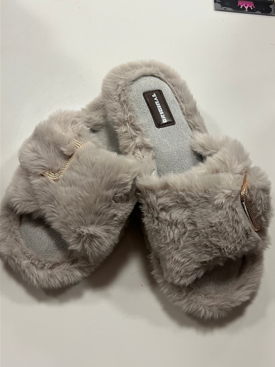 wide fit buckle slippers silver grey