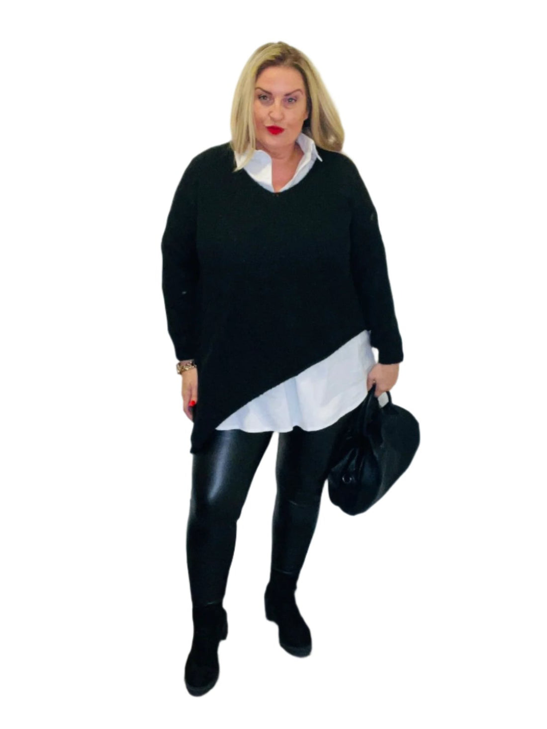 zaza asy jumper black plus size vneck asymmetric hem