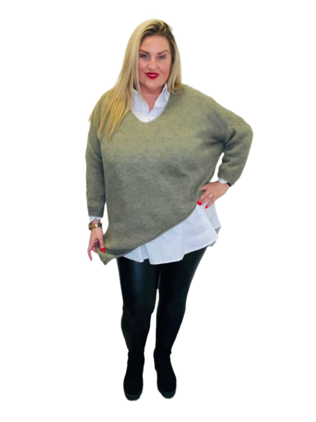 zaza asy jumper sage plus size vneck asymmetric hem 